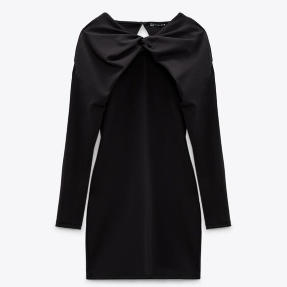 ZARA Knotted Overlay Back Slit Black Dress Size M NWT - Picture 1 of 14